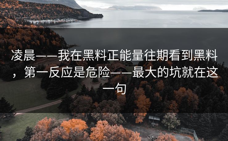 凌晨——我在黑料正能量往期看到黑料，第一反应是危险——最大的坑就在这一句