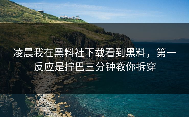 凌晨我在黑料社下载看到黑料，第一反应是拧巴三分钟教你拆穿