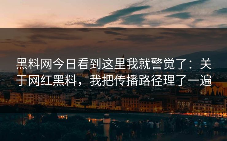 黑料网今日看到这里我就警觉了：关于网红黑料，我把传播路径理了一遍